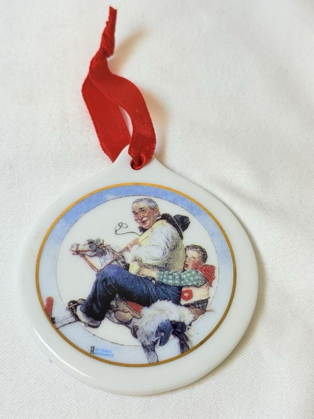 Norman Rockwell Christmas Ornament 1997 Ceramic Gramps At The Reins
